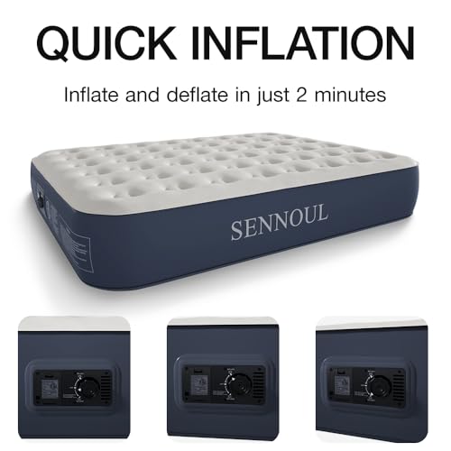 Air Mattress Queen with Built in Pump - Upgraded Blow Up Bed, 2 Mins Quick Self Inflatable, 13"/650lbs Max, Strong Support, All Night No Lost Air, for Camping,Home,Guests & Portable Travel