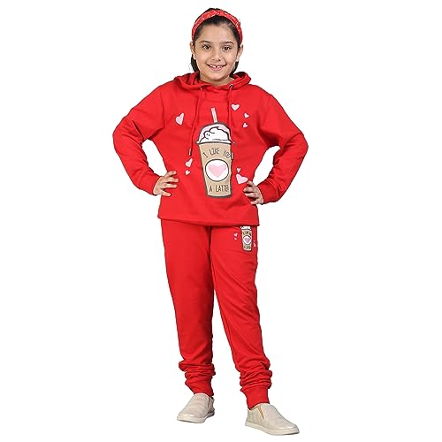 Image of LABEL MY Girls Cotton Loop Knit Full-Sleeve Printed Hoodie Sweatshirt & Joggers Tracksuit | Comfortable and Stylish Coord Set for Kids & Teens| 5-16 Years