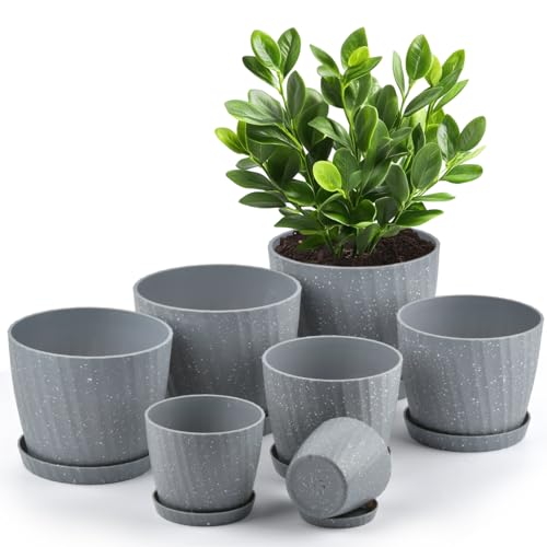 OTYMIOW 7PCS Pots de Fleurs Plastique avec Trous de Drainage et Soucoupes Pots de Plantes d'Intérieur et d'Extérieur Pots et Soucoupes Plastique pour Plantes...