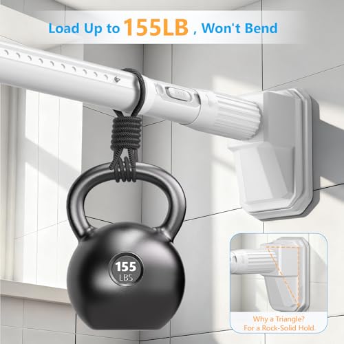 Image of FADOTY Tension Curtain Rod No Drilling, 41-88 Inch Heavy Duty Shower Rod | One-click Adjustable, 155 lb Support, Rustproof, Non-slip, Easy Installation for Patio Bathroom Windows Room Divider, White