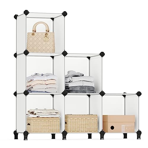 Recopilación de Organizador cubos más recomendados. 47 SONGMICS Estantería Modular de 6 Compartimentos, Zapatero, Organizador Modular de Plástico con Patas, Cubo de 30 x 30 x 30 cm, Blanco MLPC06W01