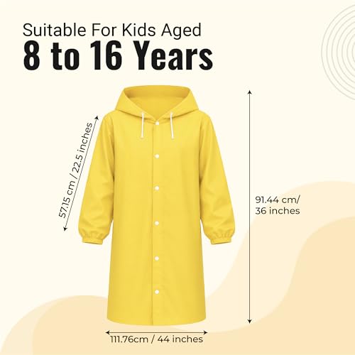 Image of Robustt Kids Eva Raincoat for Boys & Girls (8-16 Years) with Full Sleeves with Elastic Cuff | Unisex Hooded Kids Rain Coat with Drawstring | Reusable Raincoat with Snap Button Closure | Knee Length