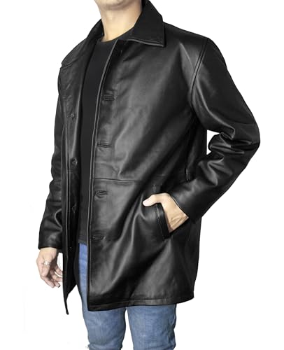 Image of Leather Car Coat For Men 3 /4 Length Mens Leather Jackets - Real Lambskin Long Coat For Men