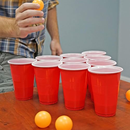 Image of Tickles Pack of 12, Beer Pong Glasses with Free Ping Pong Balls Set, Easy Grip Reusable Drinking Party Cups for Iced Tea, Punch, Cocktail, Couple, Ladies Games (Color: Red Size: 475 ml)