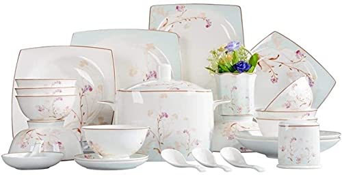 SdaryWare Juego de vajilla de Porcelana de 50 Piezas, Porcelana de Primera Calidad con Bordes Dorados, Platos Llanos, Platos hondos, Platos de Ensalada, Tazas de té y platillos.