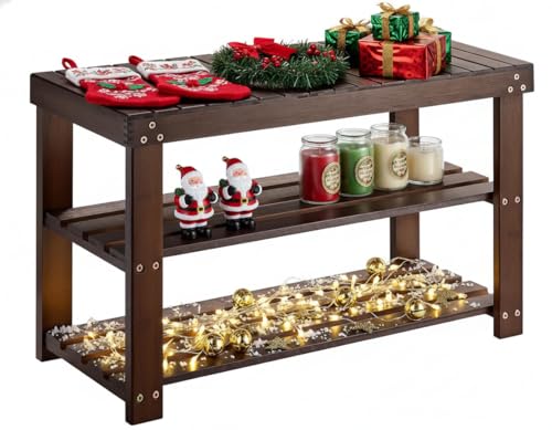 Pipishell Bamboo Shoe Rack Bench, 3 Tier Sturdy Shoe Bench,