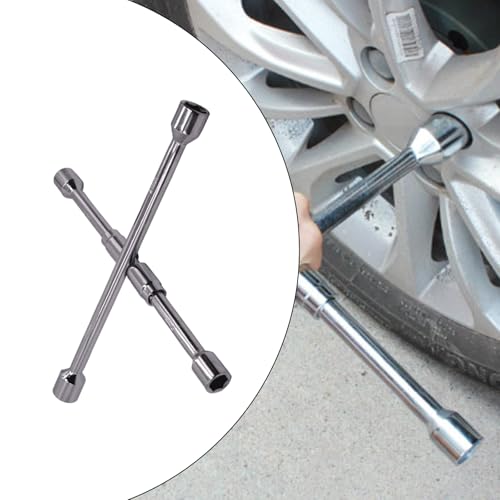 Image of 14-Inch Foldable 4-Way Lug Wrench Set - 17, 19, 21, 23mm for Car, SUV, Truck (Cross Lug Nut Removal Tool)