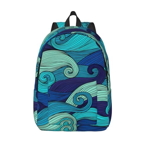 Mochila de viaje para mujer con estampado de olas oceánicas y compartimento para laptop