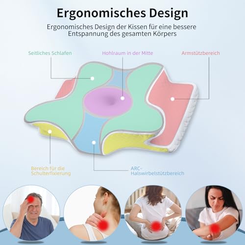 NVKHG Memory Foam Kissen Ergonomisches Nackenkissen Kopfkissen, Memory Foam Pillow Kopfkissen für Seiten, Rücken & Bauchschläfer zur Verbesserung der Schlafqualität,62x41x13/11cm