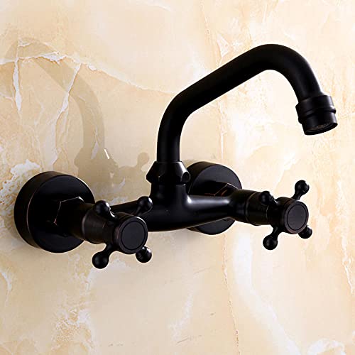 Mitigeur de lavabo mural noir rétro à double levier pour salle de bain