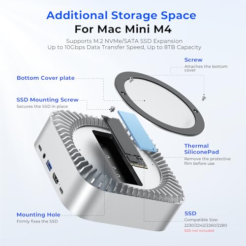 Image of RayCue All-in-One Dock for Mac mini M4 with Smart Displays, NVMe /SATA SSD Enclosure, 4K60Hz HDMI, 10G USB-A /C, 5G USB-A*2, USB-C Charging, SD /TF, Audio - Mac mini M4 HUB &Docking Station(2024)