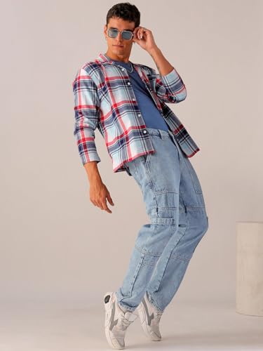 Image of The Indian Garage Co Men Dad Fit Solid Mid-Rise Cargo Denim