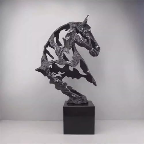 Escultura de cabeza de caballo en hierro fundido y mármol abstracto para mesa de salón 5