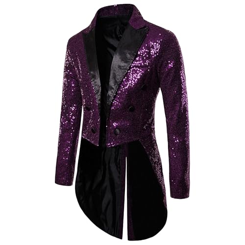 Maiyifu-GJ Men's Sequin Tuxedo Jacket Mid-Length Suit Jackets for Dinner Wedding Party Slim Fit Blazer Sport Coat