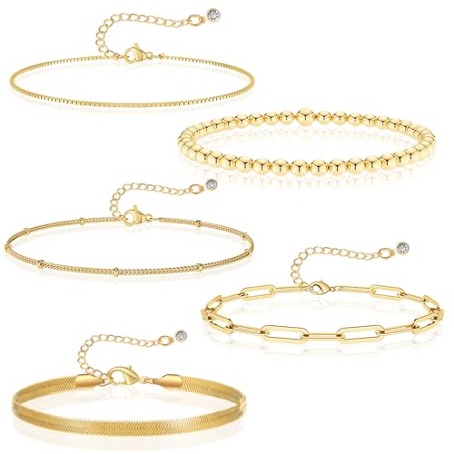 Byfoyif 5PCS Pulseras Doradas Mujer, Pulsera de Acero Inoxidable Mujeres,...