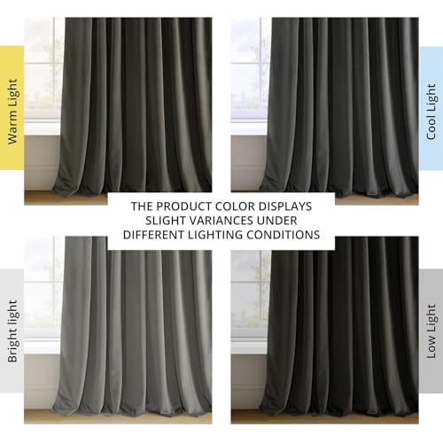 HPD Half Price Drapes Signature Blackout Velvet Curtains 96 Inch Long (1 Panel) 4-Pass Hotel Blackout Lined Window Curtains Thermal Blackout Curtains for Bedroom, Living Room, 50W x 96L, Gunmetal Grey