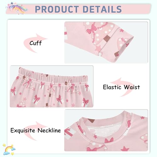Pajama Sets Long Sleeve Christmas Trees with Pink Bows Soft Comfy Sleepwear 2 Piece PJS 3-8T4