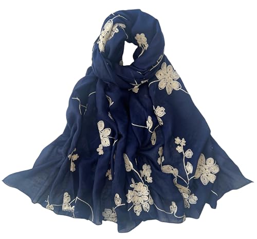 MINIDORA Soft Lightweight Scarves for Women Floral Embroidered Shawls for Holiday Summer Travel Wraps Extra Large
