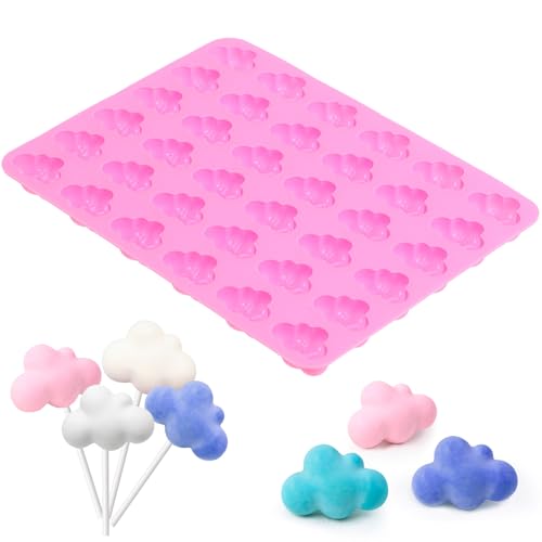 BATHVEVE Molde de Silicona para Dulces Multifunción, Molde Reutilizable para Gelatina y Chocolate, 36 Cavidades Pequeñas en Forma de Nube, Color Rosa, Accesorio Práctico para Repostería