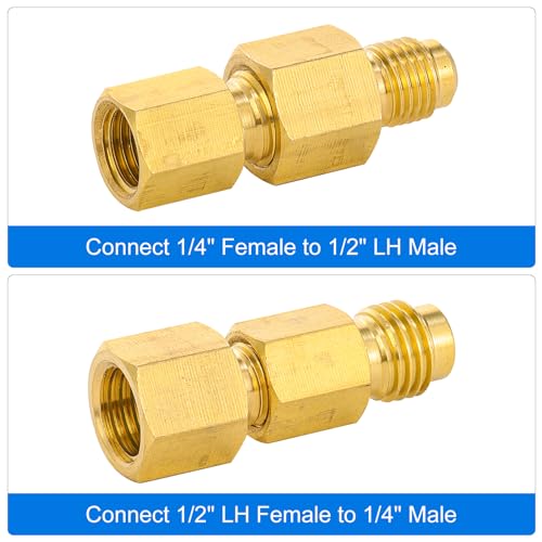 Image of R1234YF Refrigerant Tank Adapter, R1234YF Vacuum Pump Adapter Fitting, R12 to R1234YF Adapter with 1 /2 LH to 1 /4 Flare for Refrigeration System