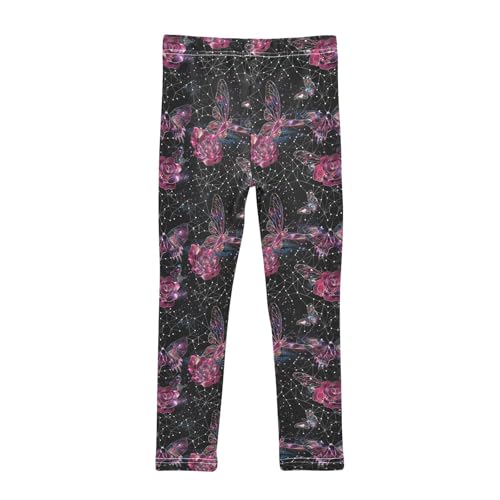 Starry Sky Rose Butterfly Girls Leggings Soft Stretch Workout Yoga Dance Pants for Kids Casual Tights2