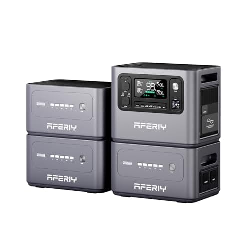 AFERIY 2800W Set Powerstation 2048Wh, Mit 2048Wh 3 Erweiterungsakku, 1,5h Schnellladung, 13 Ausgänge, Reine Sinuswelle 230V, 8,192Wh LiFePO4 Solar-Ge