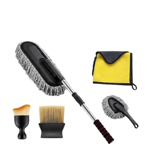 5 in 1 Car Cleaning Accessories Kit | Extendable Microfiber Duster, Soft Detailing Brushes, Wheel Brush & Microfiber Towel | Scratch-Free Car Interior & Exterior Cleaning Combo-image-23