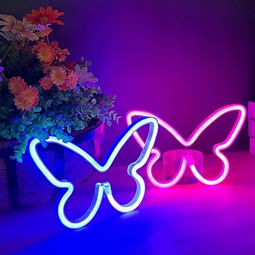 Image of 2PCS LED Neon Light Sign Butterfly Neon Signs Home Night Lights for Kids' Bedroom Decorative lamps Wall Art Romantic Christmas Birthday Gift