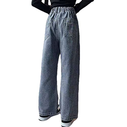 Fashion Kids Girls Ripped Distressed Washed Baggy Wide Leg Jeans Casual Denim Pants Size 5-14 Years2
