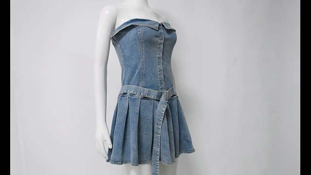 white christmas dresses Denim Tube Dress with Rosette Detail White / S
