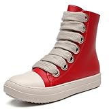 MOFEEDOUKA Womens High Top Sneakers Thick Shoe Laces PU Leather Comfort Platform Walking Shoes with Zipper