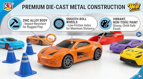 Image of Stylo Kreations Metal Car Launcher Toy Set for Kids 3+ | 4 Die-Cast Racing Cars with Spring Action Launcher, Traffic Cones & Accessories | Push & Launch Racing Car Toy Gift Set