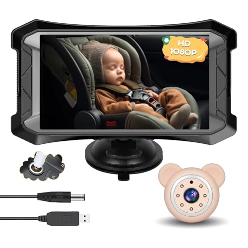 Image of 5 Inch Baby Car Camera & Rear-Facing Infant Monitor with IR Night Vision, 360° Rotatable, Simple Backseat Installation for Children's Car Seat Safety(Pink)