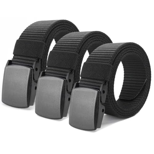 3 Stück Arbeitsgürtel Herren aus Nylon, 150 x 3.5 cm Unisex Gürtel Nylon Canvas Gürtel für Damen und Herren, arbeitsgürtel Ohne Löcher, für Schneller Pass durch die Flughafensicherheit