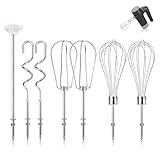 7 Stück Handmixer-Aufsätze Schlägel, Schneebesen, Knethaken und Flüssigkeitsmischstab, Handmixer-Zubehör, kompatibel mit KHM3 KHM5 KHM7 KHM9 (Silber)