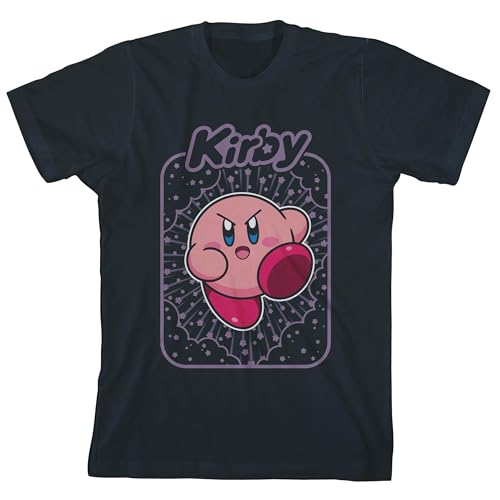 Kirby Star Background Crew Neck Short Sleeve Boy's Black T-Shirt