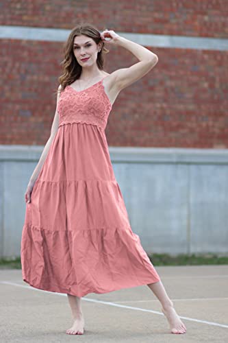 Image of Dokuritu Women's Beach Crochet Lace Maxi Dress Solid Color Summer Vacation Wedding Guest Spaghetti Strap Long Dress