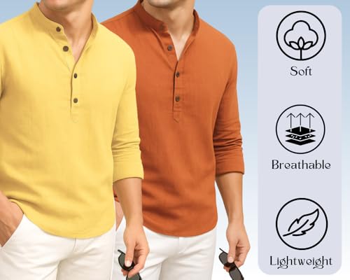 Image of DEELMO Combo of Men's Cotton Blend Solid Regular Fit Full Sleeve Short Kurta | Men's Trendy Short Kurta Pack of 2