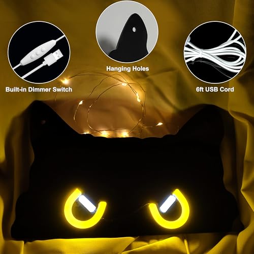 Image of GGK Black Cat Neon Sign, Dimmable LED Wall Decor, USB Powered Night Light for Bedroom, Dorm, Home Decor