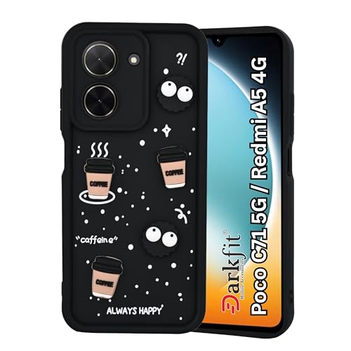 Image of DARKFIT Back Case Cover Compatible for Poco C71 5G / Redmi A5 4G | Cute Fun Cartoon 3D Ball | Coffee Silicone Case | Camera & Body Protection | Shock Proof | for Poco C71 5G / Redmi A5 4G| Color Black