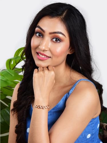 Image of Nilu's Collection Rose Gold & Silver Plated American Diamond Adjustable Bracelet For Women | Anti-Allergy | Anti-Tarnish| Office Wear