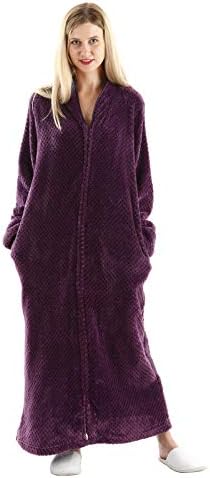 Oksun Womens Fleece Warm Robe,Cozy Fluffy Long Bathrobe,Plush Night Dressing Robes for Women