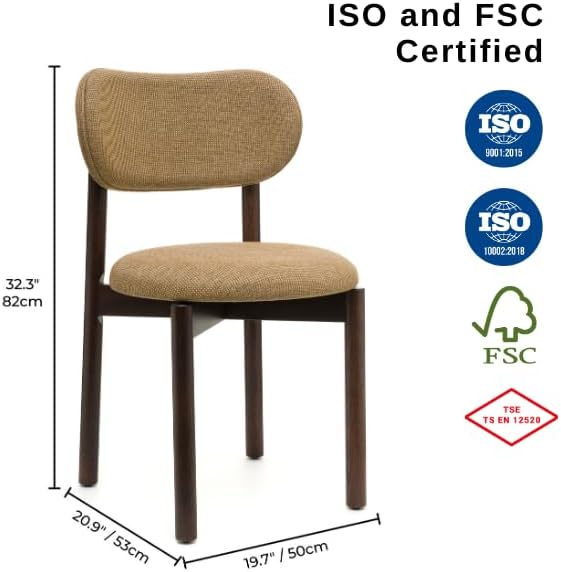 Miniatura 2 de BISCHAIR - Juego de 2 sillas de comedor de madera tapizadas de mediados de siglo modernas para muebles de habitación con diseño ergonómico duradero