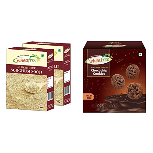 Image of Wheafree Gluten Free Sorghum Sooji (Pack of 2 x 400g Each) & Wheafree Gluten Free Chocochip Cookies 400g