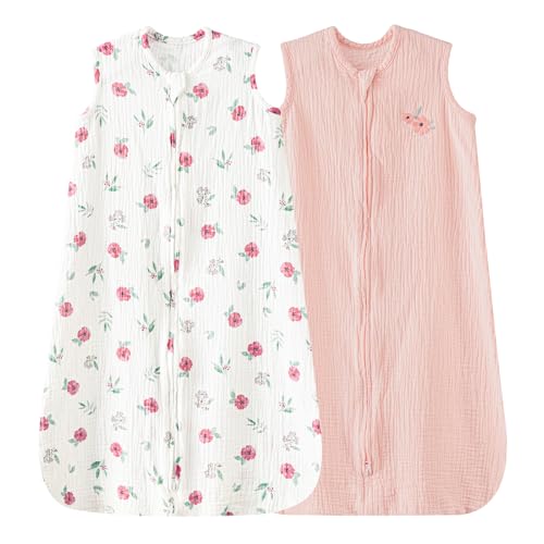 Image of david's kids Muslin Cotton Baby Sleep Sack 18-24 Months, 2 Pack 100% Cotton Sleeping Bag for Summer, TOG 0.5 Baby Wearable Blankets with 2-Way Zipper, Soft Sleep Sacks for Newborn Infant, Pink Floral