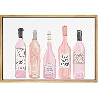 SIGNWIN Framed Canvas Print Wall Art Pink Wine Bottles with Lettering Geometric Line Illustrations Modern Art Mid-Century Modern Colorful Warm for Living Room, Bedroom, Office - 16