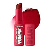 COVERGIRL Clean Fresh Yummy Blur Lipstick, Blurring Effect, Matte Lip Color, Sweet Pomegranate Flavored, Vegan Formula - 200 Blur the Pom (Blue Red)