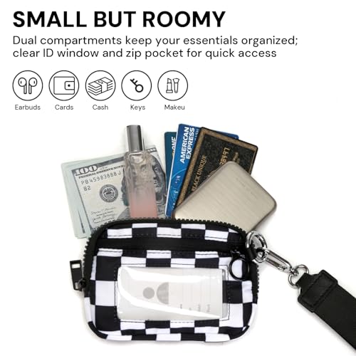 Image of YDF Keychain Wallet for Women Mini Zip Card Holder with ID Window, Coin Purse, Detachable Wristlet, Small Organizer Wallet, Checkered