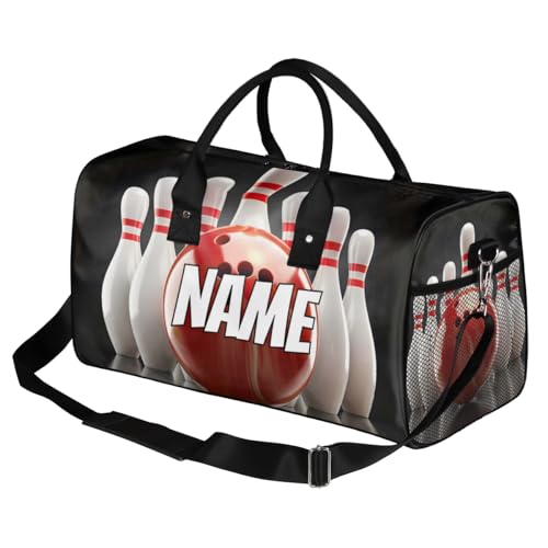 Personalized Bowling Ball Travel Duffel Bag with Name, Custom Gym Sport Bag Sports Theme Carry On Weekend Overnight Duffel Bag for Men Women2