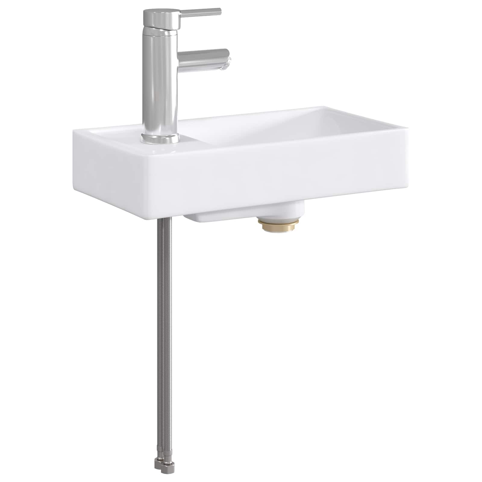 Waschbecken Badezimmer Chrom 40,5 x 22,5 x 11,5 cm Metall Waschtisch mit Wasserhahn und Ablaufgarnitur, kleines Handwaschbecken für Gäste-WC und Moderne Bäder